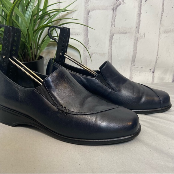 Munro Black Blue Leather Loafers 7W - Picture 2 of 9